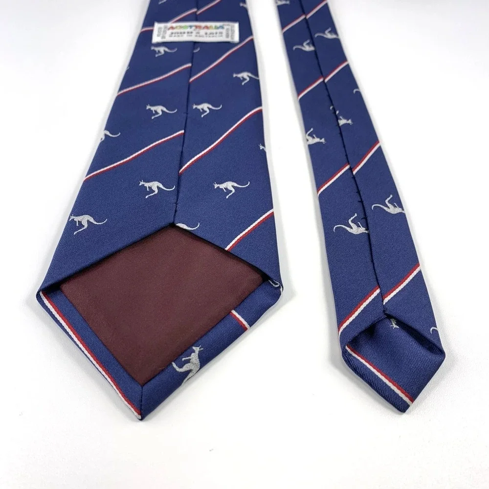 Vintage Australia by John & Lois Kangaroo Mens Tie Navy Red White Stripe Repp